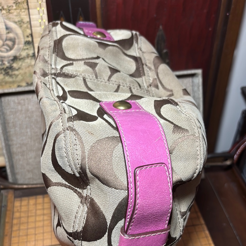 Coach Hobo Shoulder Bag Pink Leather Brown Monogram 12”Wx12”Hx5”W VGUC - Picture 10 of 17